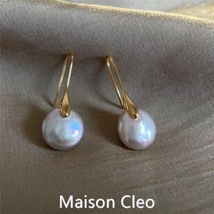 MaisonCleo「锦上添花」天然巴洛克珍珠耳环金色耳饰精致简约气质