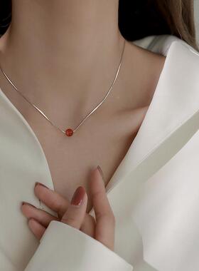 MaisonCleo纯银朱砂吊坠锁骨链