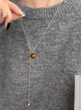 MaisonCleo虎眼石气质毛衣项链