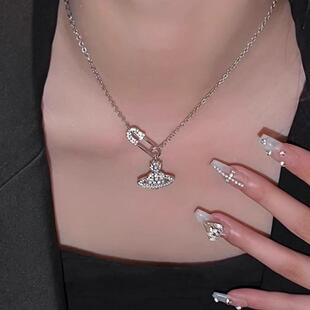 MaisonCleo「星座密码」土星别针项链银色新款夏闪钻甜酷小众骨链