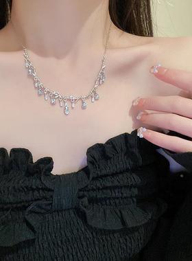 MaisonCleo个性金属风树枝镶钻水滴项链欧美时尚冷淡风气质高级锁