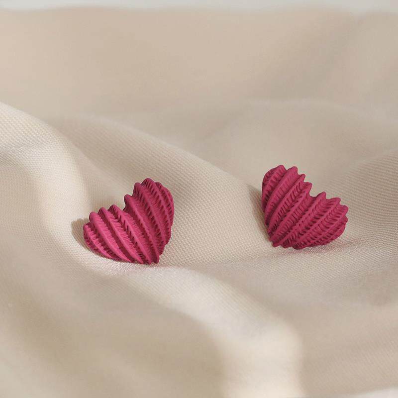 MaisonCleo925银针玫红爱心耳钉