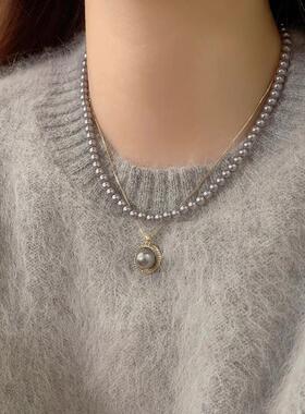 MaisonCleo螺旋灰珍珠纯银项链