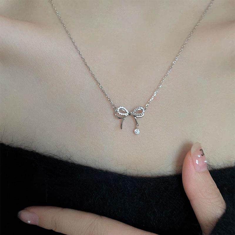 MaisonCleo「优雅如梦」轻奢S925纯银蝴蝶结项链精致设计感毛衣链