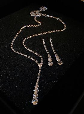 MaisonCleo2件套高级轻奢镶钻几何耳环项链时尚网红简约气质毛衣