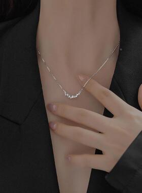 S925纯银镶锆微笑满钻锁骨链