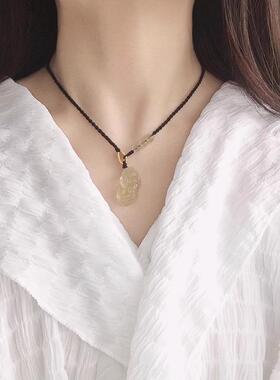 黄水晶貔貅招财黑编绳项链