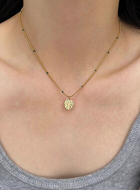 MaisonCleo复古金色树叶锁骨链