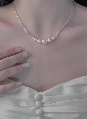 MaisonCleo碎银仿珍珠锁骨链