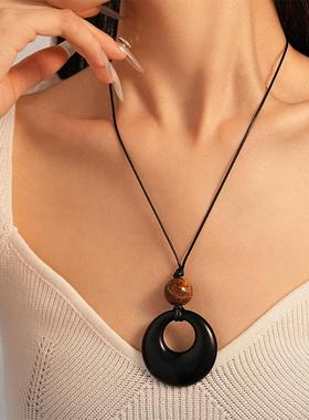 MaisonCleo复古树脂圆珠几何长款系绳毛衣链时尚简约小众气质高级