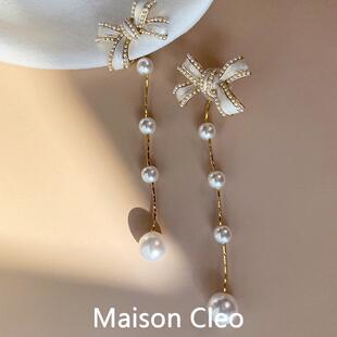MaisonCleo「清新可人」森系蚊香盘无耳洞耳夹蝴蝶结珍珠流苏耳饰
