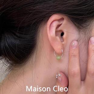 MaisonCleo「高贵典雅」S999纯银养耳洞玉石耳环新款百搭气质耳饰