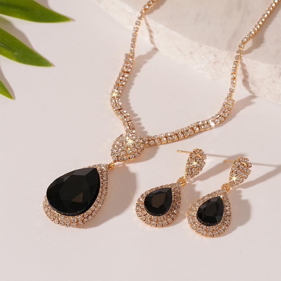 MaisonCleo2件套复古钻椭圆水滴耳钉项链法式宫廷风轻奢气质高级