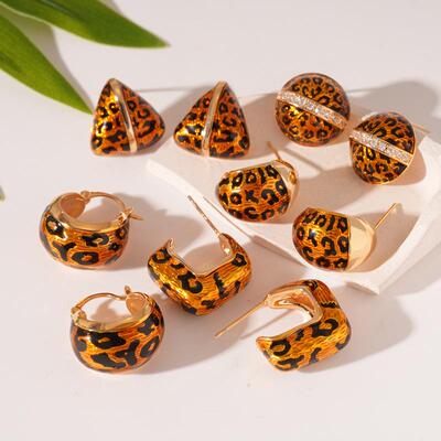 MaisonCleo豹纹滴油水滴银针耳钉