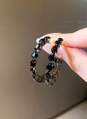 MaisonCleo银针锆石水滴形黑色耳圈耳环女小众设计感时尚耳钉百搭