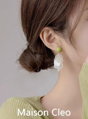 MaisonCleo「气质加分」春天牛油果绿色耳环女小清新独特贝壳耳饰