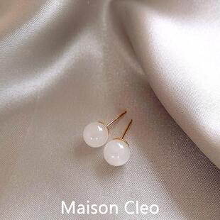 MaisonCleo「精致装扮」S925纯银针和田白玉耳环女小巧养耳洞耳钉