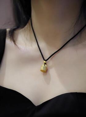 新中式福印黑绳毛衣链女