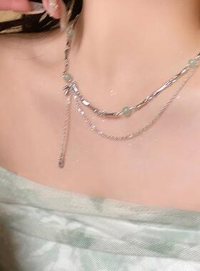 小众优雅绿双层流苏串珠锁骨链