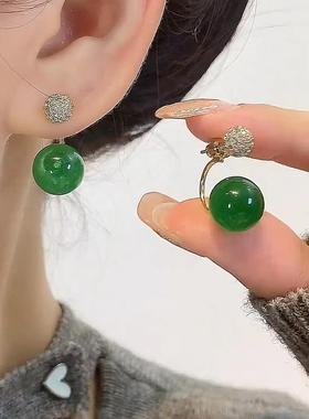 MaisonCleo耳环小众设计感气质简约小众绿色珠子一款两戴耳钉耳饰