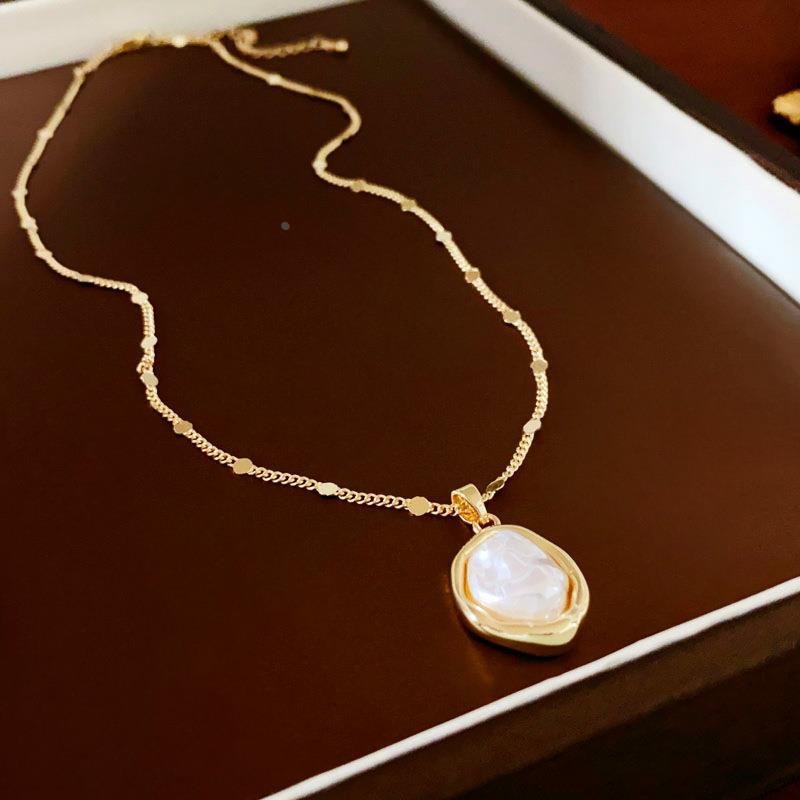 MaisonCleo法式复古金属感仿珍珠项链真金电镀简约小众高级气质网