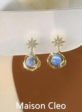MaisonCleo「美轮美奂」蓝色星球猫眼石耳钉甜美仙女风无耳洞耳夹