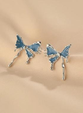 MaisonCleo蓝色蝴蝶耳环女超仙气质耳饰甜酷辣妹设计感显脸瘦小耳