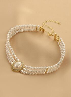 法式复古小众珍珠多层短款项链