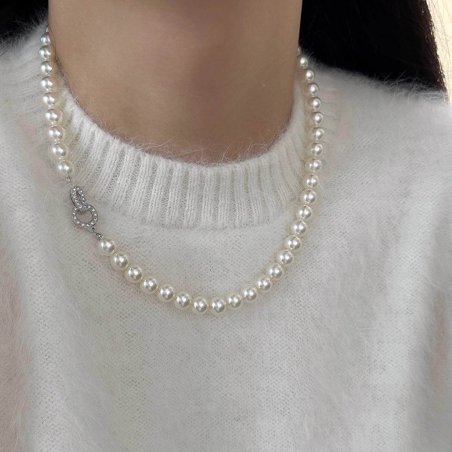 MaisonCleo「好物温柔」清冷白色镶锆石珍珠项链女轻奢小众毛衣链