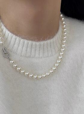 MaisonCleo白色珍珠镶锆毛衣链