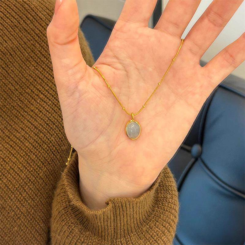 MaisonCleo「清新氧气」海蓝宝月光石项链女轻奢椭圆吊坠蛇骨链潮