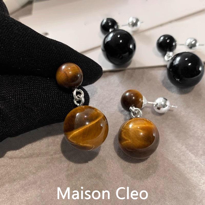 MaisonCleo「风格明显」S925纯银琥珀色耳钉女轻奢天然黑玛瑙耳饰