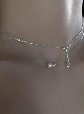 MaisonCleo纯银珍珠法式锁骨链