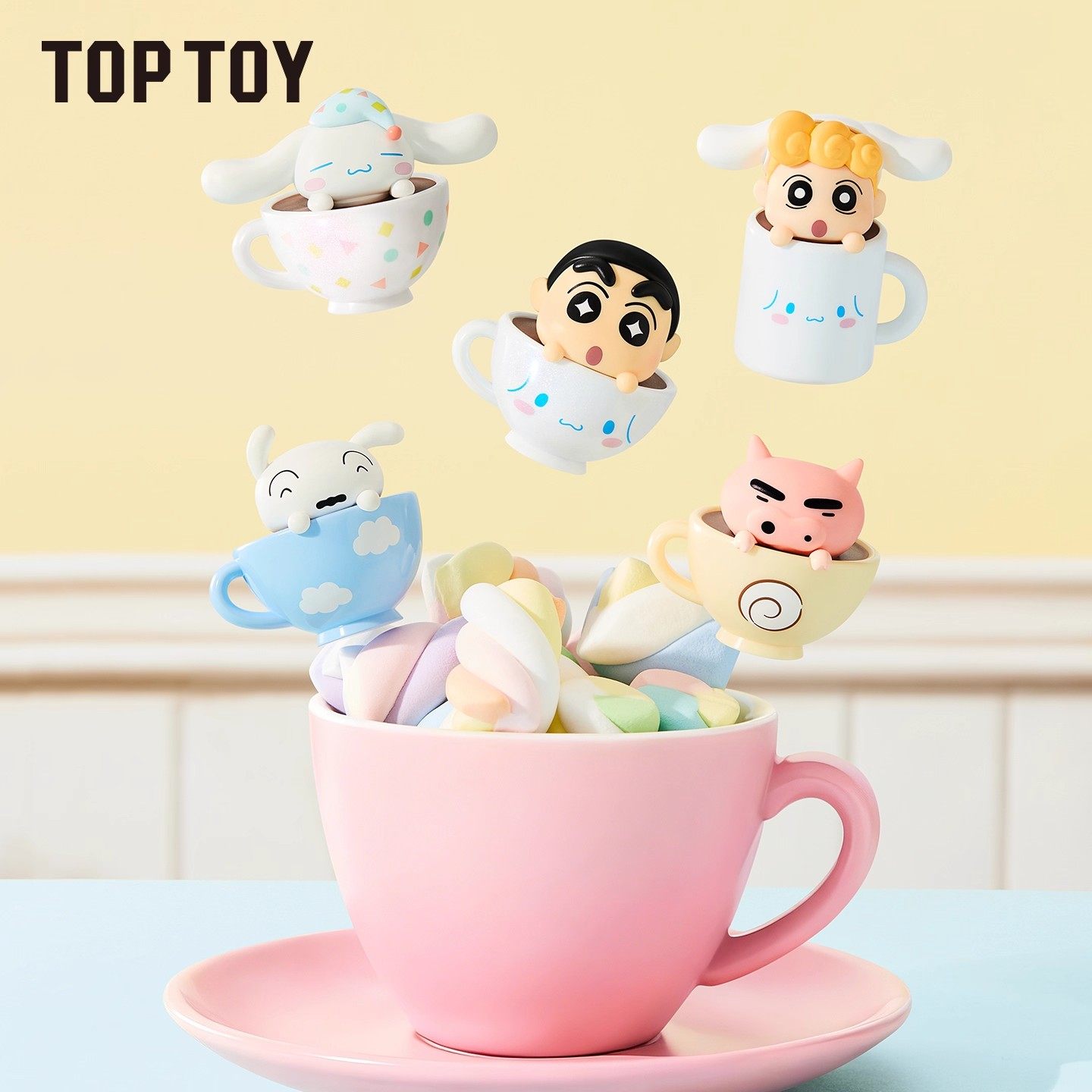 正品TOPTOY大耳狗X蜡笔小新MINI茶杯萌粒盲盒车载摆件礼物女