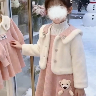 女童呢子套装秋冬2025新款中大儿童宝宝外套洋气公主裙加厚两件套