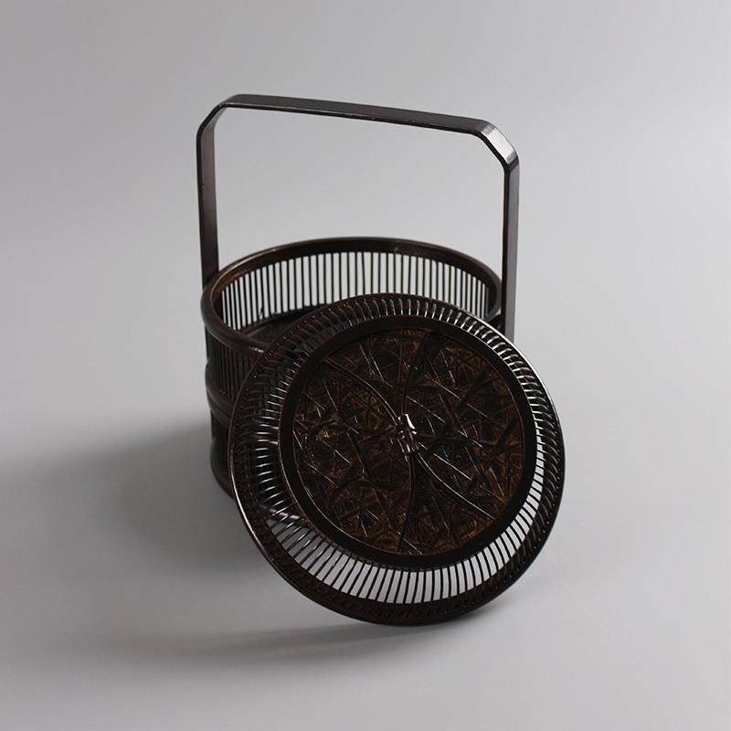 竹编制篮子手提复古大漆收纳道具筐茶茶点水果餐盒送托盘双层食盒