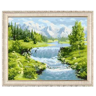 of9d新款diy数字油画风景山水手工绘自己填充涂画上色客厅装饰油