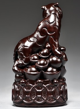 黑檀木雕虎动物摆件实木雕刻十二生肖木J头虎家居吉祥物装饰工艺