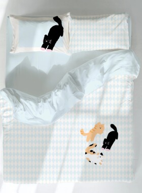 loomiisle小众原创设计猫咪四件套舒适全棉四件套被套床单床笠款