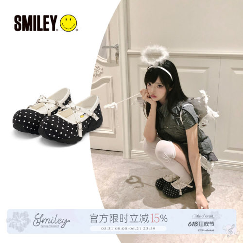SMILEY笑脸波点黑厚底运动玛丽珍