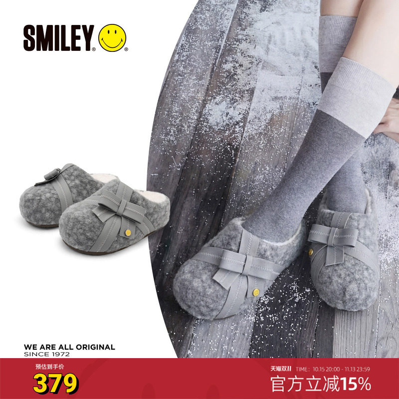 【李沐宸同款】SMILEY笑脸蝴蝶结穆勒灰勃肯一脚蹬厚底增高拖鞋子