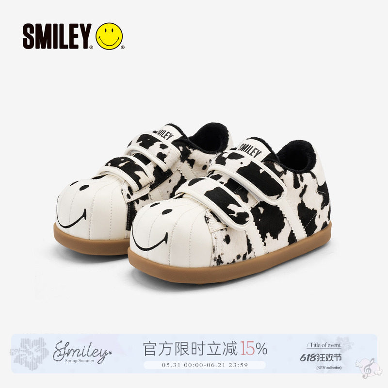SMILEY笑脸贝壳头白黑奶牛冬季加绒女增高毛毛虫丑萌棉鞋面包鞋子