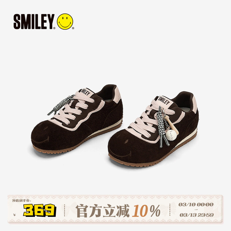 SMILEY笑脸糖果系列棕色大头鞋女厚底增高系带丑萌通勤休闲阿甘鞋