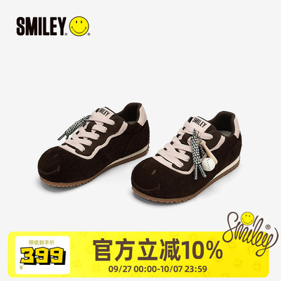 SMILEY笑脸棕色女厚底大头阿甘鞋
