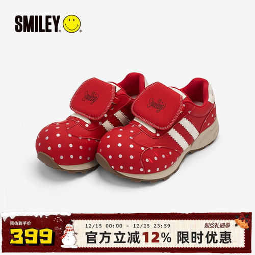SMILEY笑脸红色波点女翻盖慢跑鞋