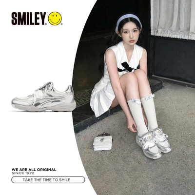 SMILEY笑脸银白蕾丝女慢跑德训鞋