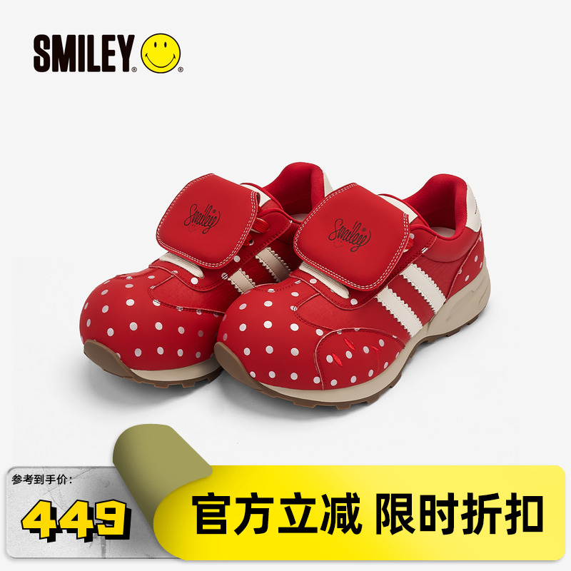SMILEY笑脸蘑菇系列红色女丑萌波点翻盖圆头增高慢跑鞋复古休闲鞋