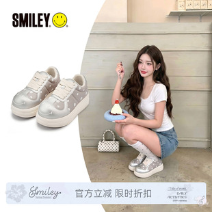 SMILEY笑脸银色波点圆头女鞋小个子厚底内增高韩系时尚休闲板鞋子