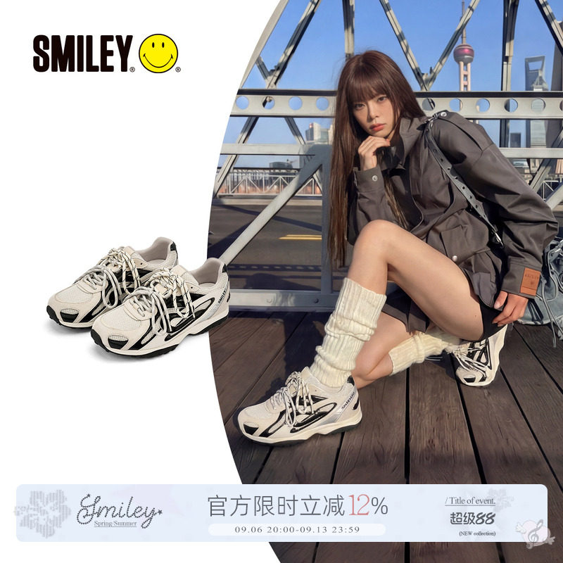 SMILEY笑脸春季新款黑白云旅运动休闲鞋慢跑鞋厚底增高女鞋子