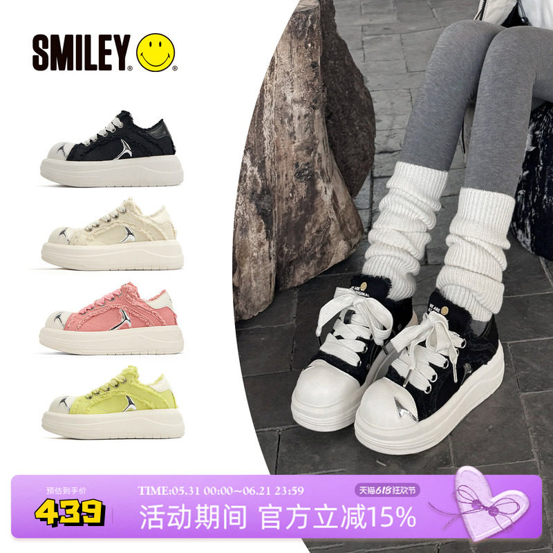 【汪苏泷同款】SMILEY笑脸白鲸黑大头鞋男女厚底帆布情侣休闲女鞋